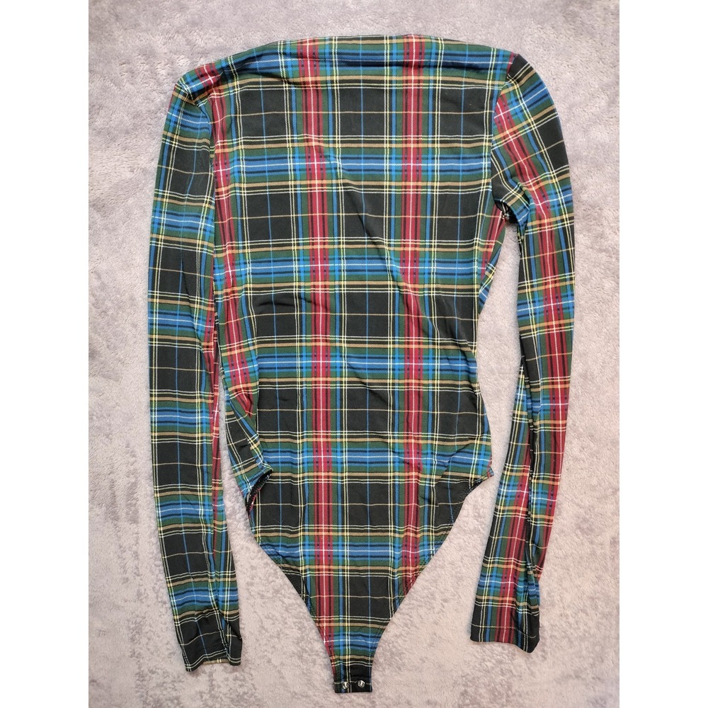 Forever 21 small bodysuit mock neck plaid long sleeve stretch fall school prep - Picture 9 of 9